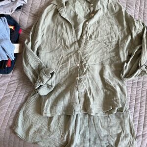 Olive Green Women's Button-Down Shirt